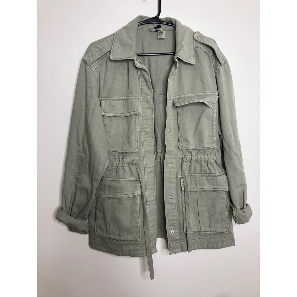 H&M Utility Field Jacket Womens XS Green Excellent Cotton Twill Military Cargo